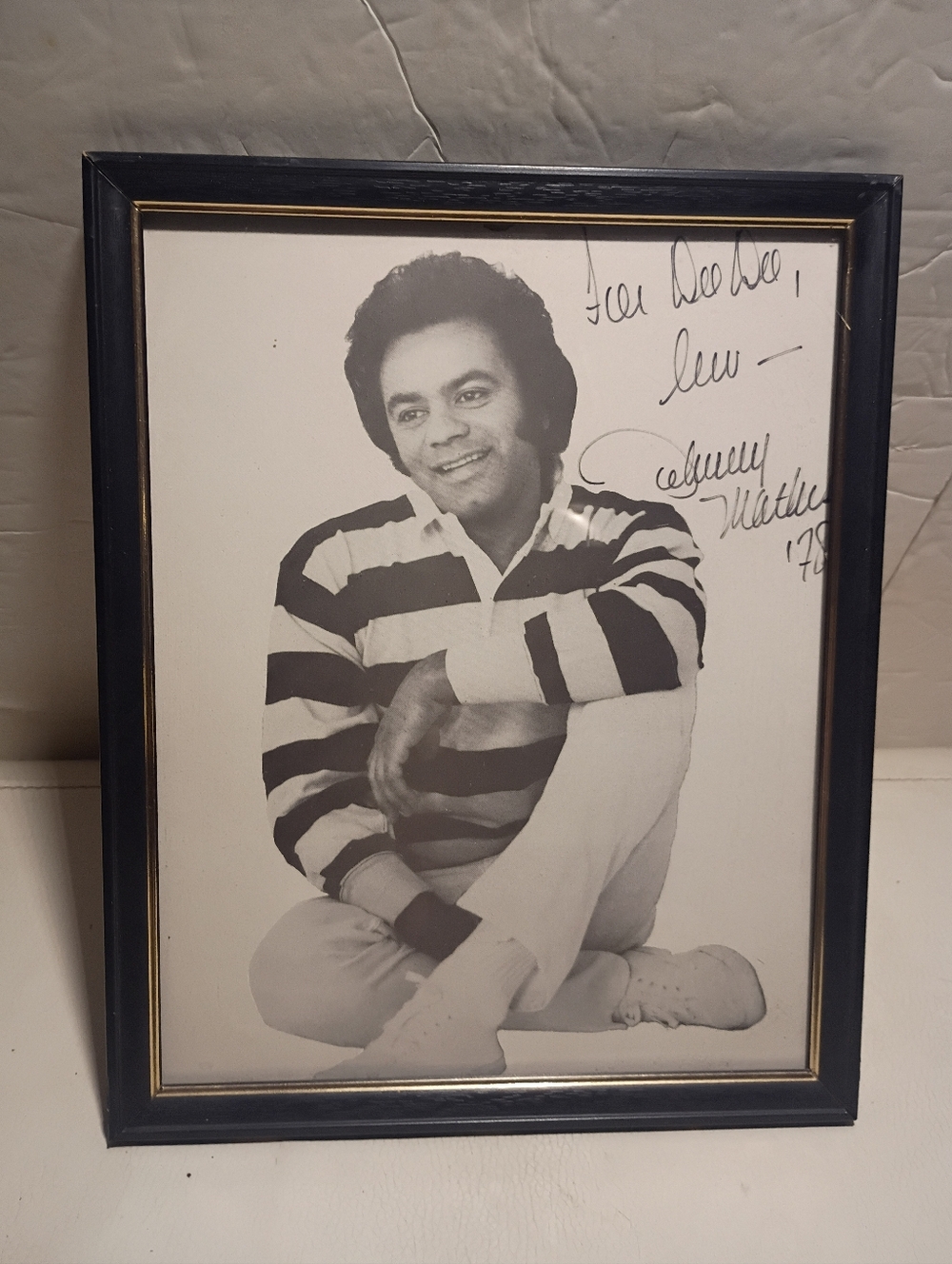 Vintage JOHNNY MATHIS Autographed/Signed 1978 B &W Framed Photograph VGC